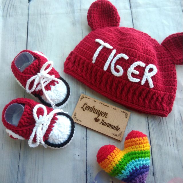 Set nón giày len handmade