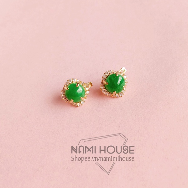 Bông tai màu xanh lục viền đính đá mẫu mới cổ điển dễ thương - nami house