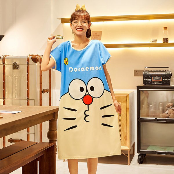 đồ ngủ nữ mặc nhà set áo choàng sleepwear pyjama thun kiểu jumpsuit quần bộ pijama pizama gợi cảm kimono Plus Size Cả hai in Cartoon Pyjamas dress phụ pyjamas váy midi Free size Fit cho đến 3XL