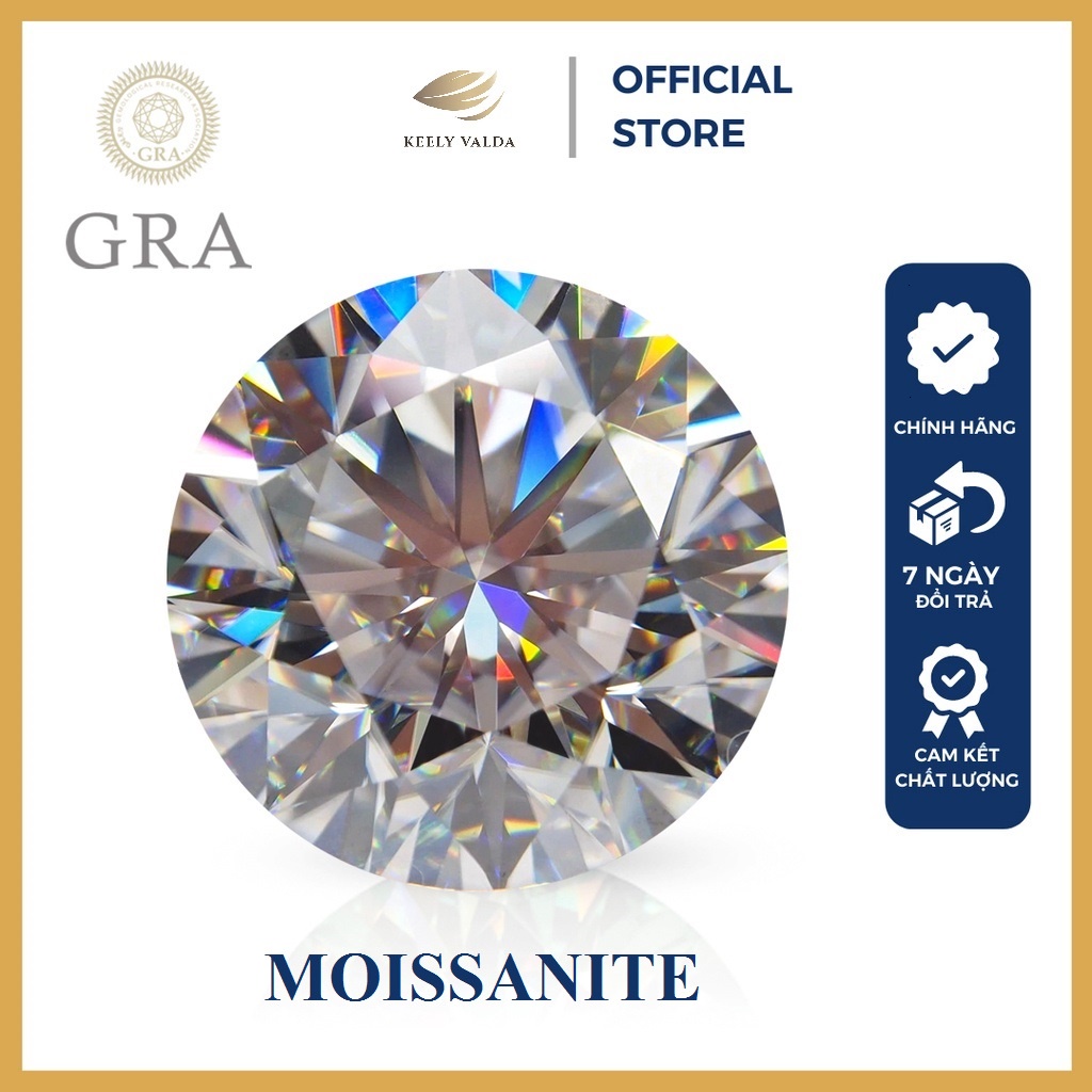 Kim Cương Nhân Tạo Moissanite ( Size 1.7 ly) giác cắt tròn Tiêu Chuẩn Mỹ