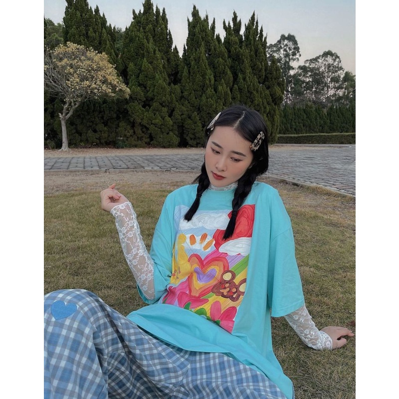 Áo Thun Cotton Tay Ngắn Dáng Rộng In Họa Tiết Tranh Sơn Dầu Kiểu Retro Hàn Quốc Thời Trang Xuân Hè Cho Nữ