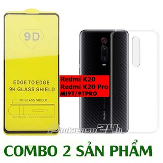 Xiaomi redmi k20 / k20 pro / Mi 9T - Kính cường lực 9D full keo thế hệ mới + ốp dẻo silicon trong suốt A+