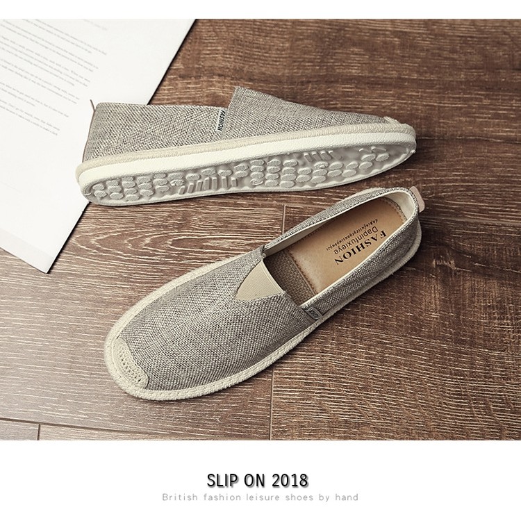 Slip on nam - Giày lười vải nam cao cấp - Vải bố màu rêu xám, mũi cói - Mã SP 2905 (có size 44)