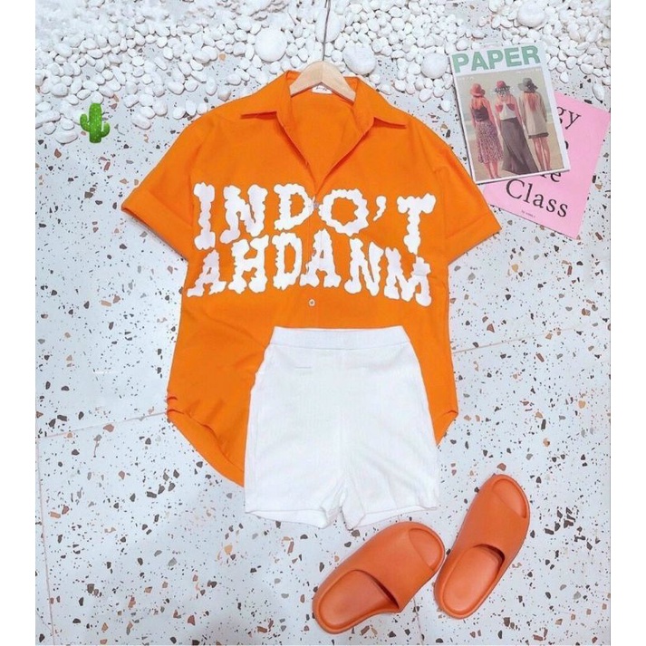 ÁO SƠ MI IN CHỮ TAY  NGẮN PHỐI QUẦN ÔM CỰC XINH PC