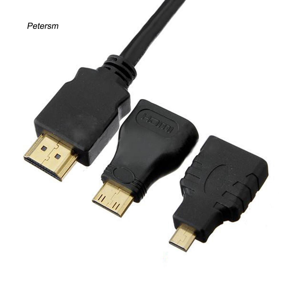 Dây cáp HDMI 3 trong 1 tốc độ cao kèm bộ chuyển đổi Micro HDMI mini