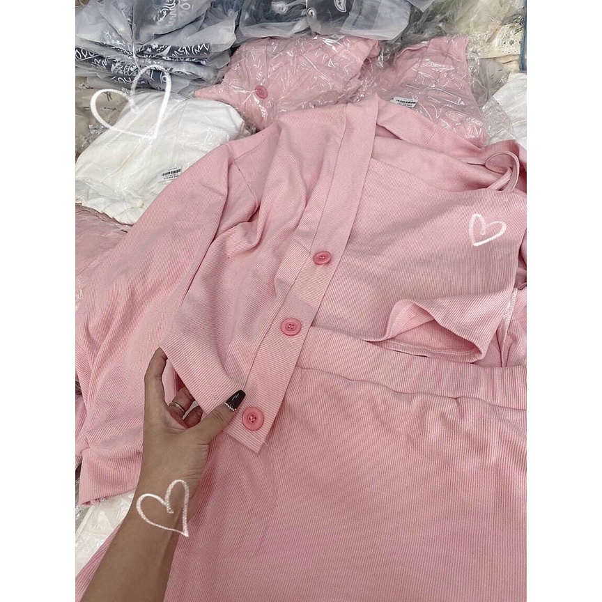 Set 3 món áo 2 dây kèm váy và áo khoác cardigan siêu hot