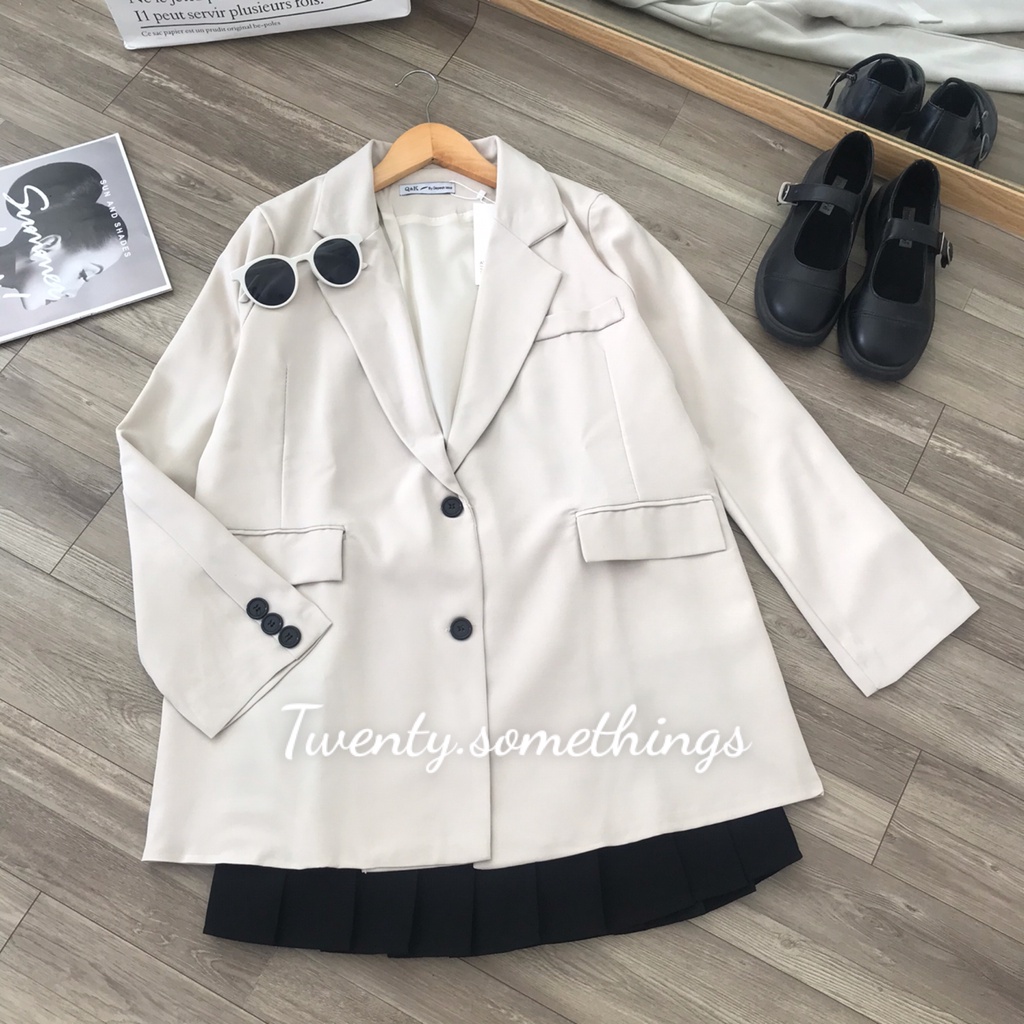 ÁO BLAZER KEM SỮA FORM RỘNG TÚI NGỰC 2 LỚP CAO CẤP (ảnh thật/sẵn/video)