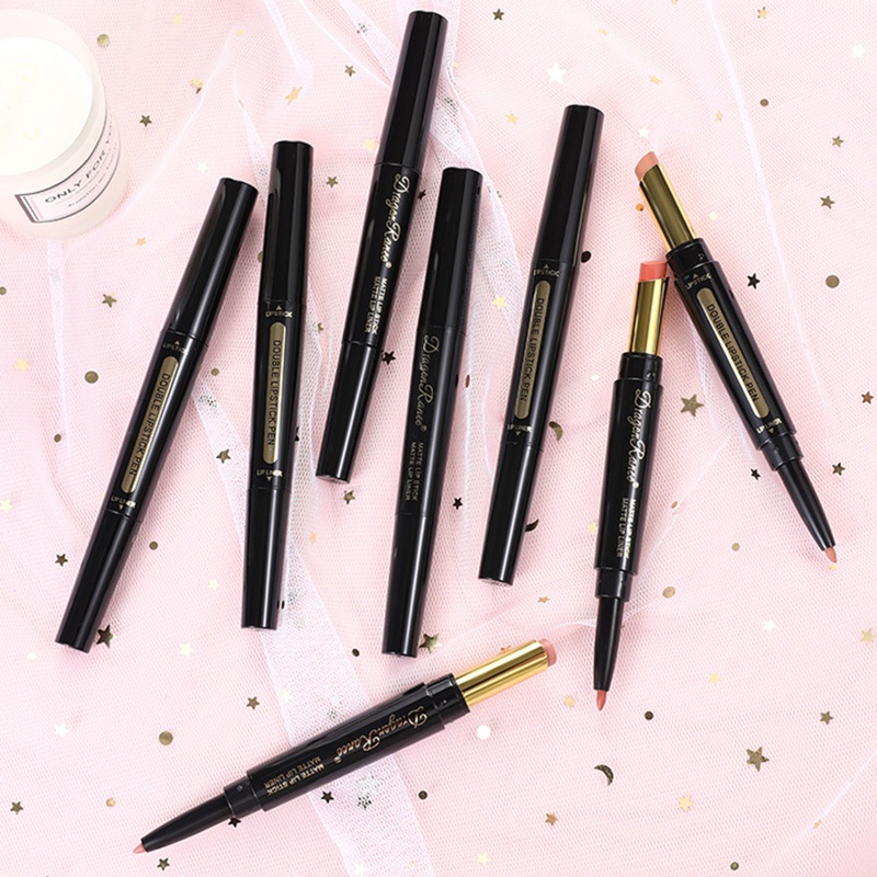 Set 1 Son Môi Và Bút Kẻ Viền Môi Hai Đầu Màu Lì 8 Màu