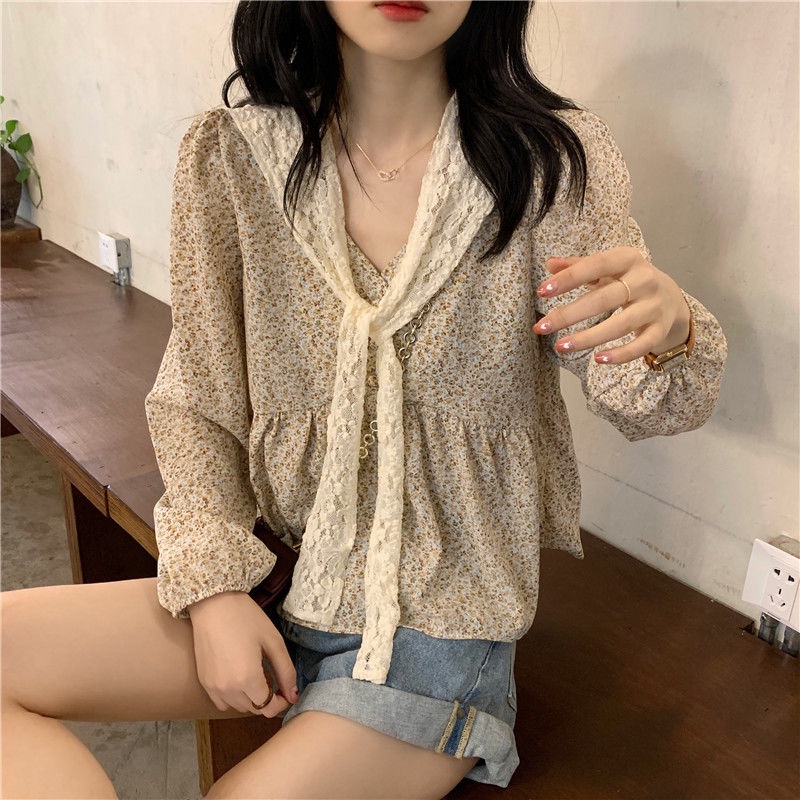 Áo Sơ Mi Hoa Cổ V Dáng Rộng Phối Ren Thời Trang Mùa Hè 2022 Dành Cho Nữ