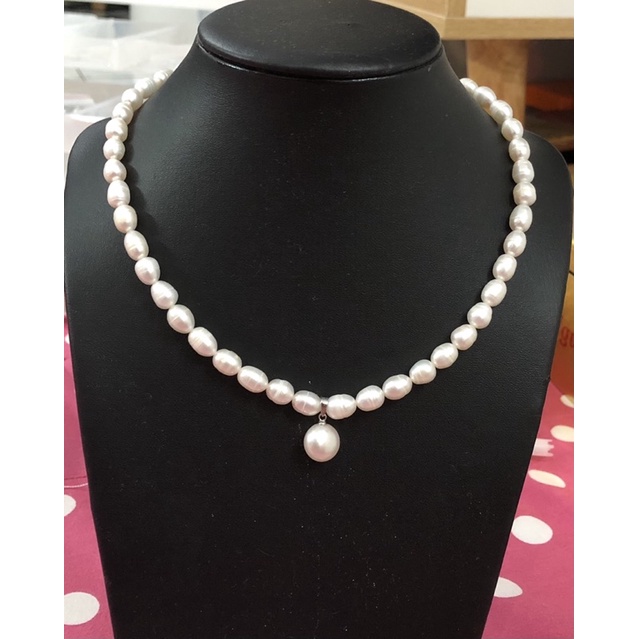 Bộ trang sức ngọc trai nhân tạo gạo trắng 2 món khóa bạc 8ly