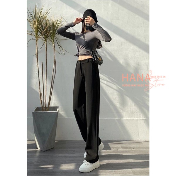 Quần tây nữ ống suông rộng dài cạp lưng cao màu Đen Tím - Phối áo sơ mi mặc đi làm công sở đi học - Vải vitex dày dặn | BigBuy360 - bigbuy360.vn