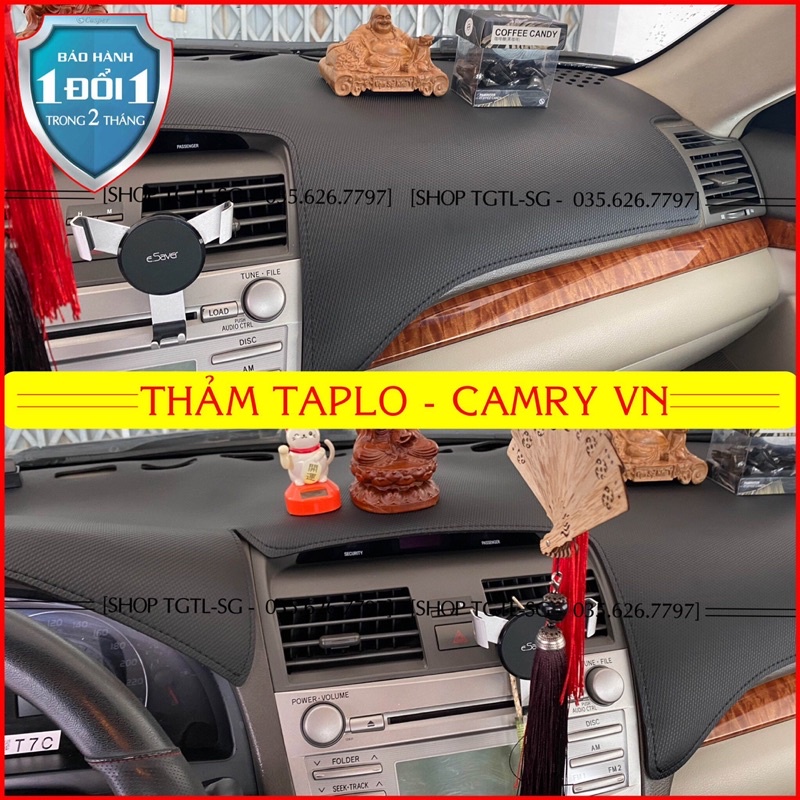 [Camry VN 2007 đến 2012] Thảm Taplo oto loại da vân gỗ,da cacbon,da nỉ đen và nhung lông cừu dày 3 lớp