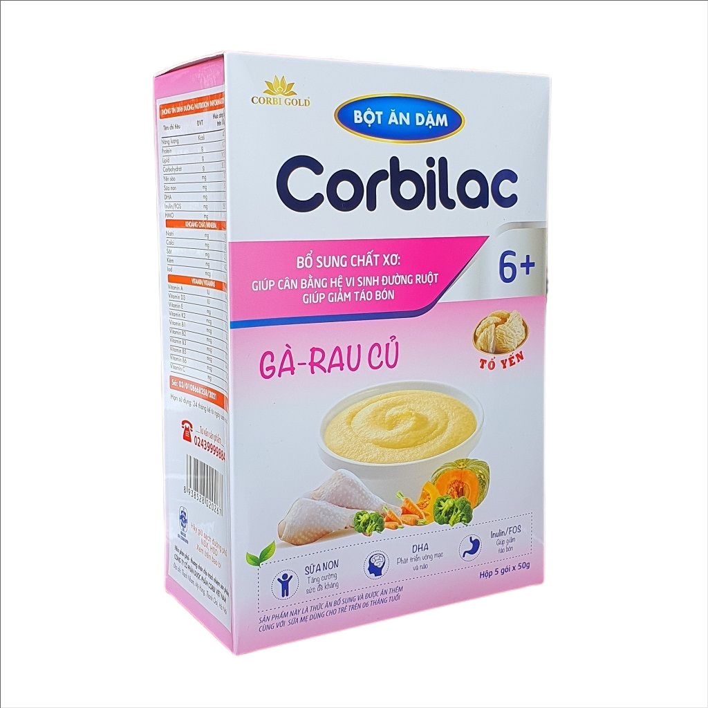 Bột ăn dặm bổ sung sữa non, yến sào cho trẻ Corbilac - Bò rau củ (Hộp 5 gói x 50g)