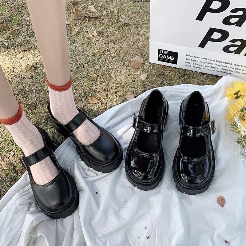 Giày nữ Ullzang dây cài đế 5 cm dáng thời trang phong cách Hàn Quốc