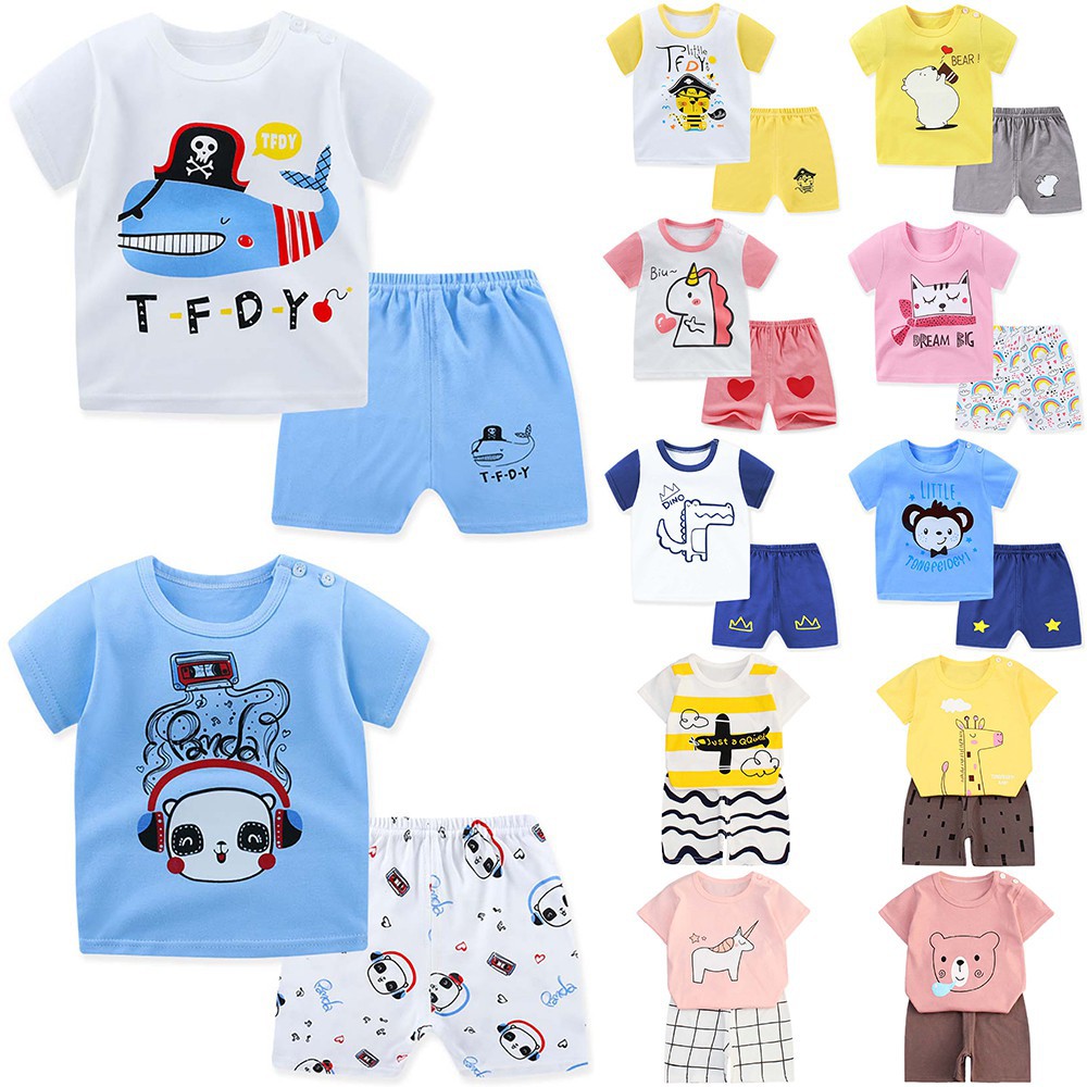 Set 2 Món Áo Thun Cổ Tròn &amp; Quần Short Cho Bé
