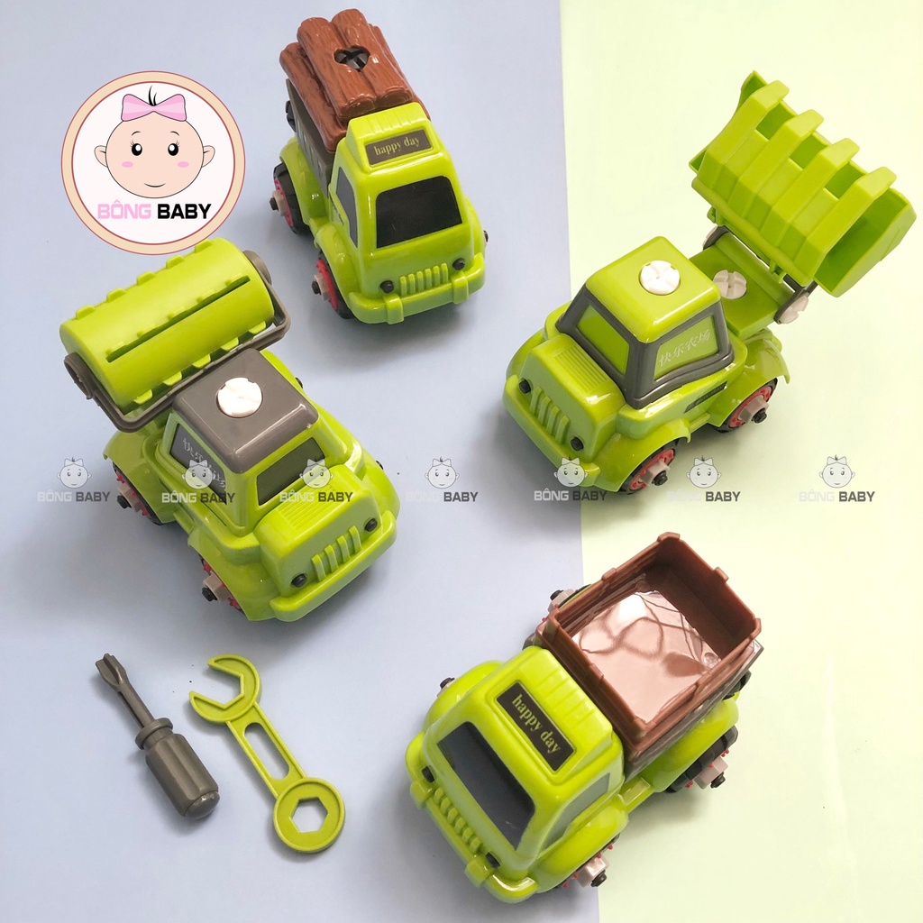 Đồ chơi oto nhập vai cho bé, set 4 ô tô xây dựng, nông nghiệp, bộ đội - Bongbaby1989