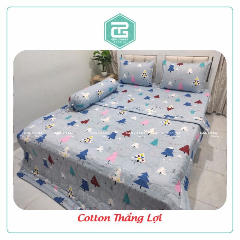 Bộ Chăn ga 5 món 100% Cotton Thắng Lợi chuẩn logo ( Chăn chần gòn + 1 ga + 2 gối nằm + 1 ôm )