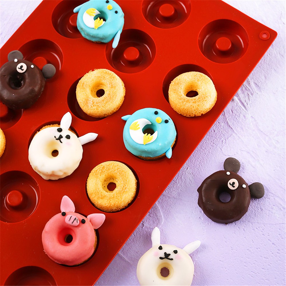 Khuôn làm bánh donut 18 ô bằng silicon an toàn tiện dụng