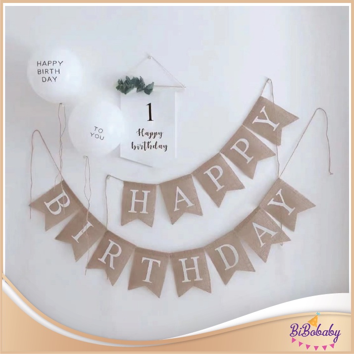 Dây chữ Happy birthday vải bố phong cách Hàn Quốc - BiBo baby