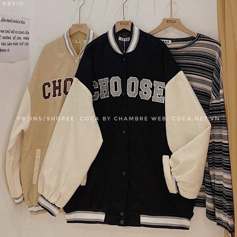 Áo khoác bomber nam nữ🍉 áo khoác jacket chất liệu nhung gân với 2 game màu đen,vàng in chữ Choose form unisex rộng | BigBuy360 - bigbuy360.vn