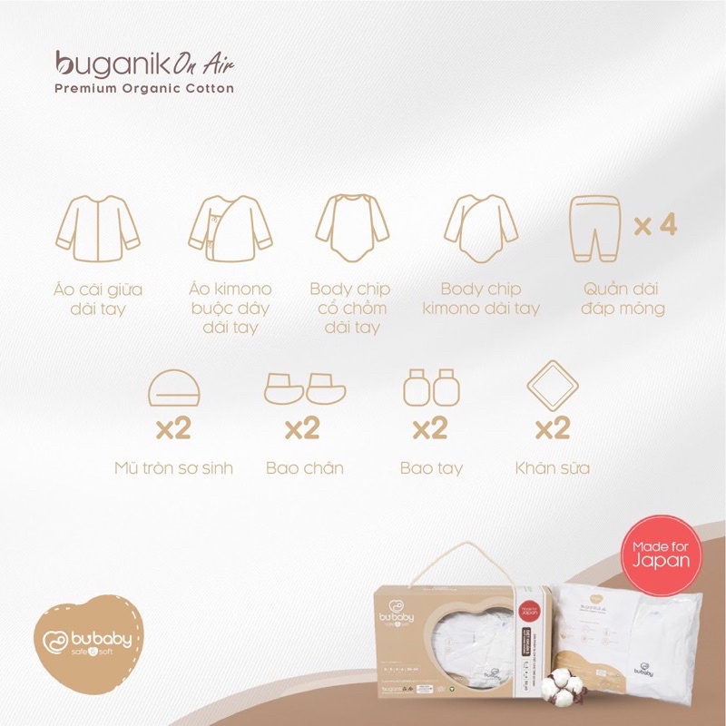 Trọn bộ 16 chi tiết đi sanh ( Set sơ sinh) Buganik On Air Bu Baby tiện lợi