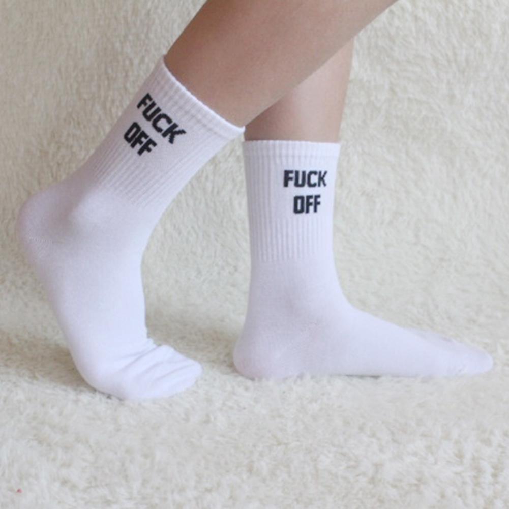 Tất Cotton Trắng Đen In Chữ Fuck-Off Vui Nhộn Thời Trang Thể Thao Unisex