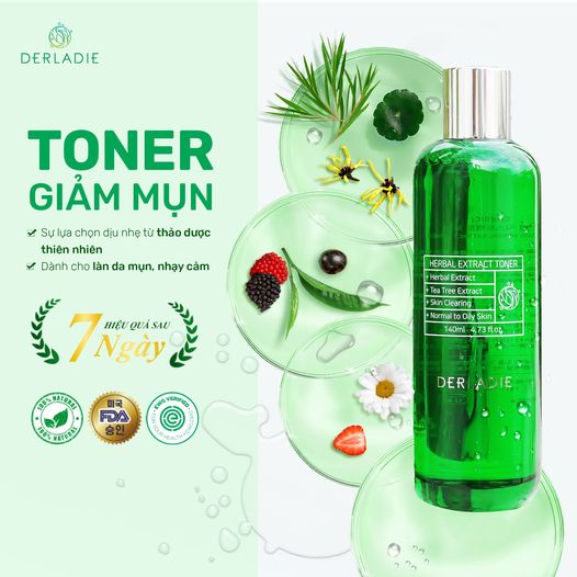 Toner Tràm Trà Derladie Nước Hoa Hồng Giảm Mụn Kiềm Dầu Derladie Herbal Extract Tee Tree Toner [NHẬP KHẨU CHÍNH HÃNG]