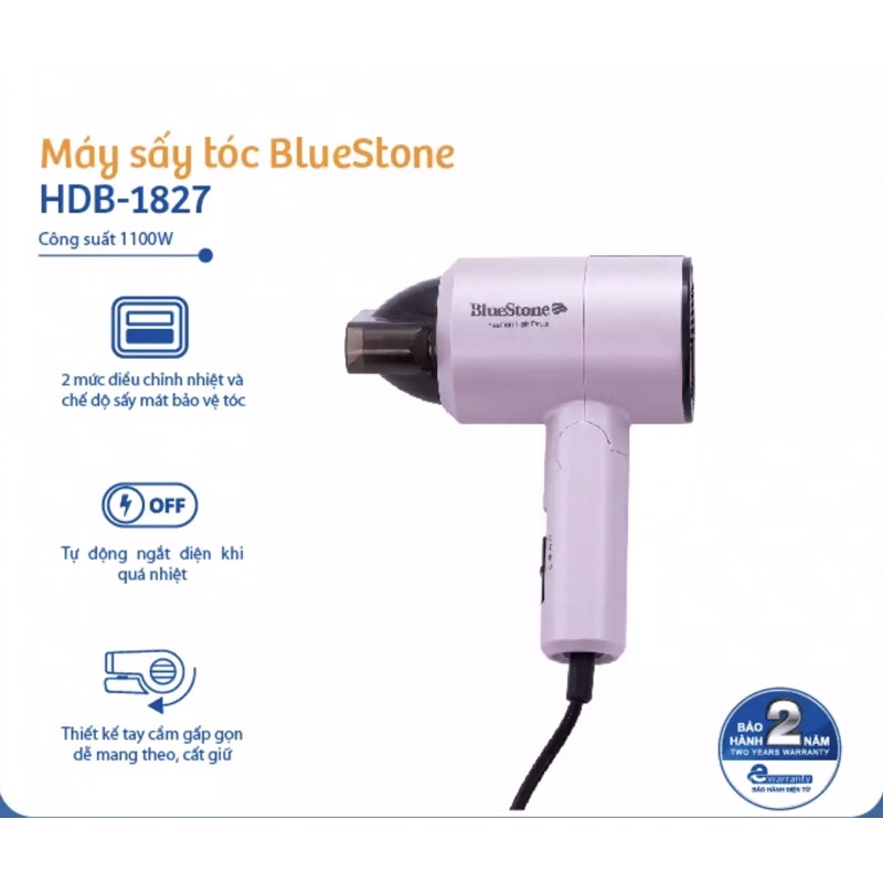 Máy sấy tóc BlueStone HDB-1827 ( 1100 W ) [ gồm 2 chế độ sấy nóng và mát ) - hàng chính hãng