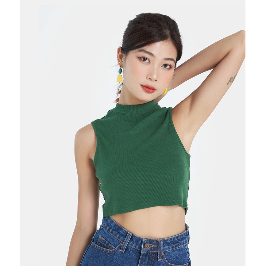 Áo croptop nữ trơn HNOSS cổ yếm form ôm AKI011
