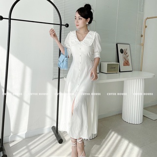(Có Bigsize) - ĐẦM CỔ ĐẮP NÚT BỌC XẺ - MH09