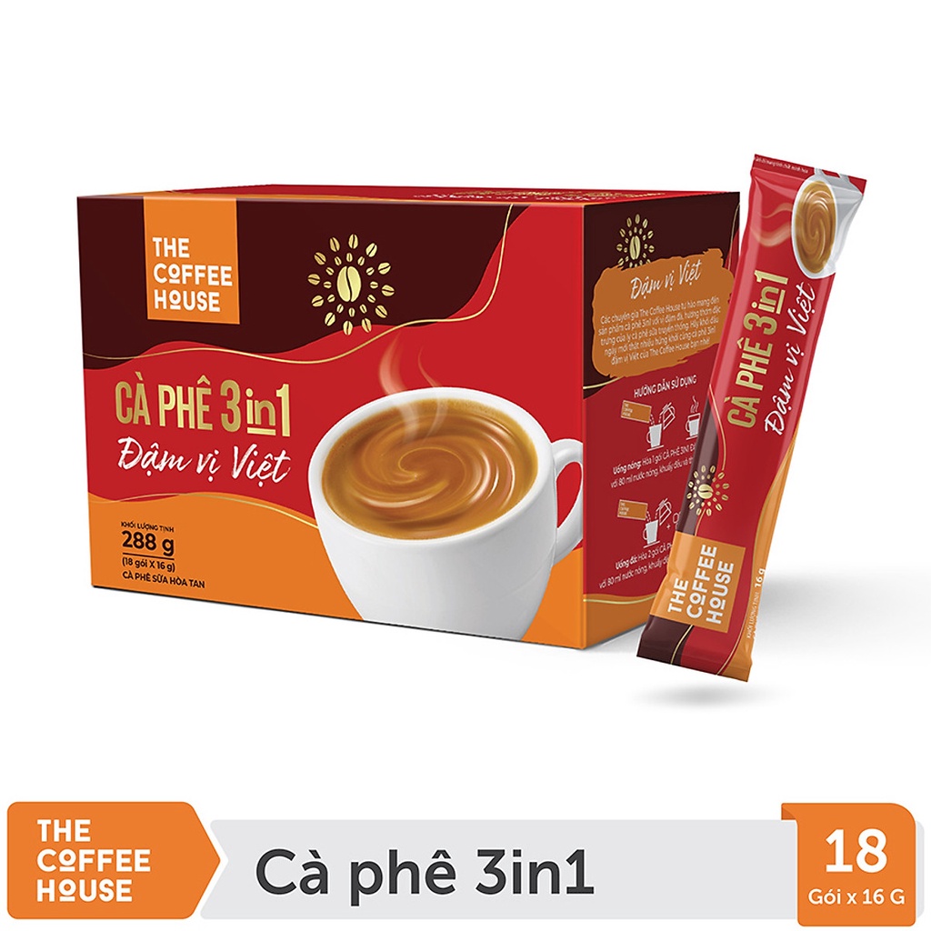 Cà phê 3IN1 Đậm vị Việt - The Coffee House (18 gói x 16 g) uống liền