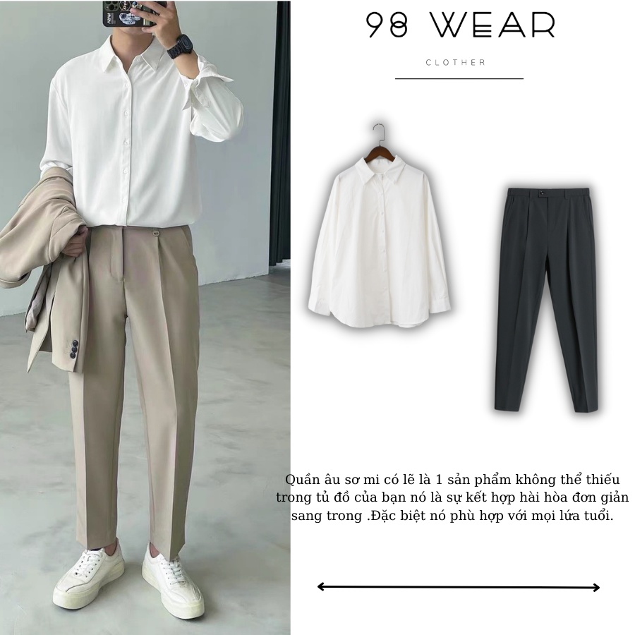 [Mã 12MINI10 giảm 30K đơn 99K] Áo sơ mi Nam dài tay vải lụa 98_WEAR dấu khuy form rộng unisex phong cách Hàn Quốc