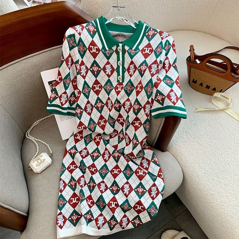 Đầm Dệt Kim Cổ Polo Dáng Ôm In Họa Tiết Chanel Thời Trang Mùa Hè 2022
