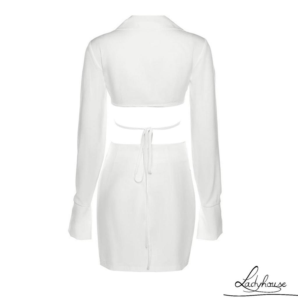 Bộ Áo Cardigan Tay Dài + Chân Váy Xẻ Tà Màu Trơn Thời Trang Gợi Cảm Cho Nữ