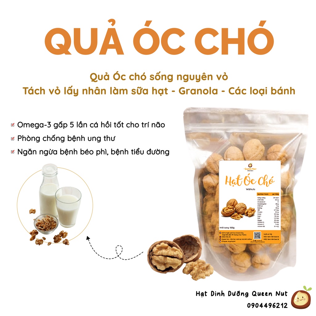 Quả Óc Chó Vàng Mỹ Chandler 500G hạt sống làm sữa/ bánh - Tặng sổ tay công thức sữa hạt