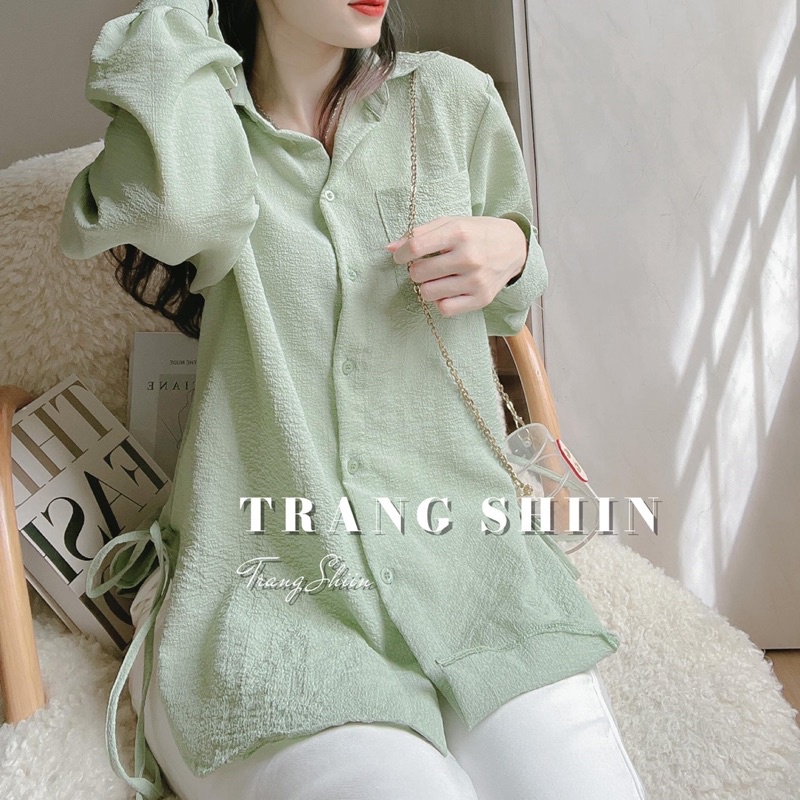 Set áo sơ mi xanh thắt nơ hông + quần trắng chị LNĐ [Nhớ đọc số đó nha ❤️]