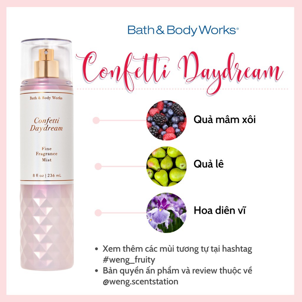 Xịt thơm toàn thân Bath &amp; Body Works mùi Confetti Daydream