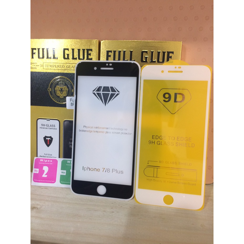 Dán kính cường lực 9D full màn (tặng ốp lưng dẻo trong suốt) cho Iphone 7plus /8plus
