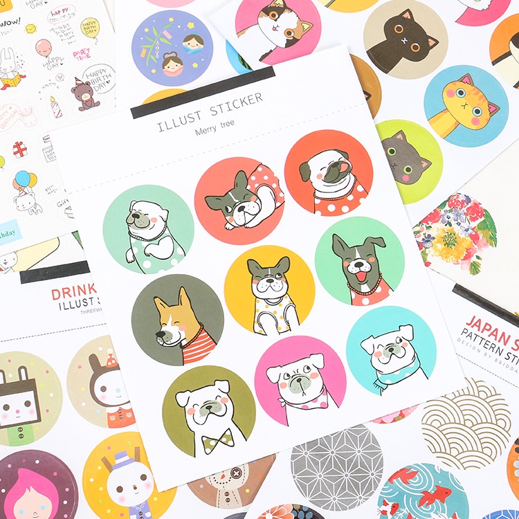 Sticker tem dán hình con gấu +hình hoa cute dễ thương