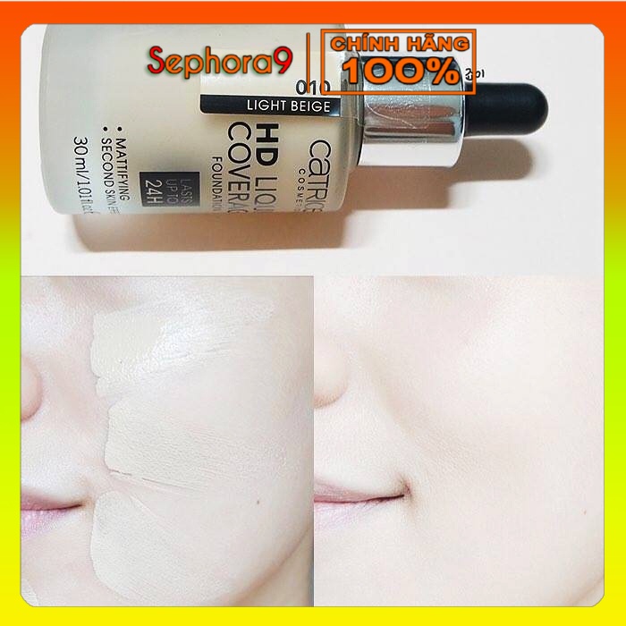 Kem nền kiềm dầu Catrice HD 24h Liquid Coverage Foundation che phủ tốt