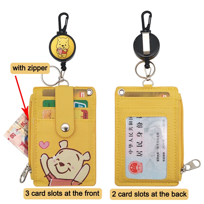 Ví Đựng Tiền Xu Mini 5 Ngăn Bằng Da PU Hình Hello Kitty Winnie the Pooh Mickey Minnie Có Khóa Kéo Thời Trang