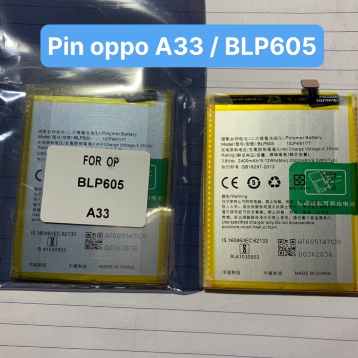 Pin oppo BLP605 / A33 / A35 / F1w (dùng chung) / 3200mAh - zin hãng - có bảo hành