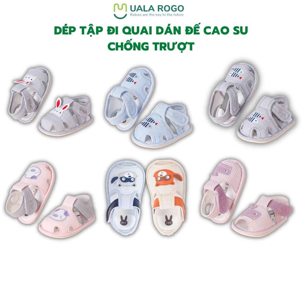 [FULL] - Dép tập đi Ualarogo có quai dán đế cao su chống trượt hoạ tiết dễ thương