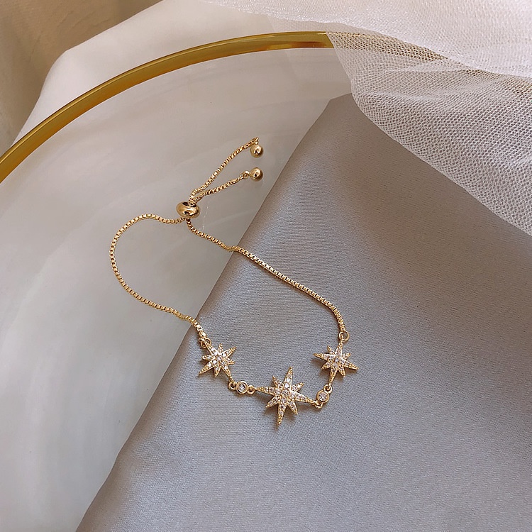Lắc tay ngôi sao đính Zircon LEMI Vòng tay có dây rút chỉnh kích thước thông minh thời trang Hàn Quốc