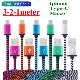 1 Chiếc 3 Mét 2 Mét Sạc Nhanh Loại C USB C micro Cáp Cho IPhone (5-14) Cáp Dữ Liệu Nylon Bện