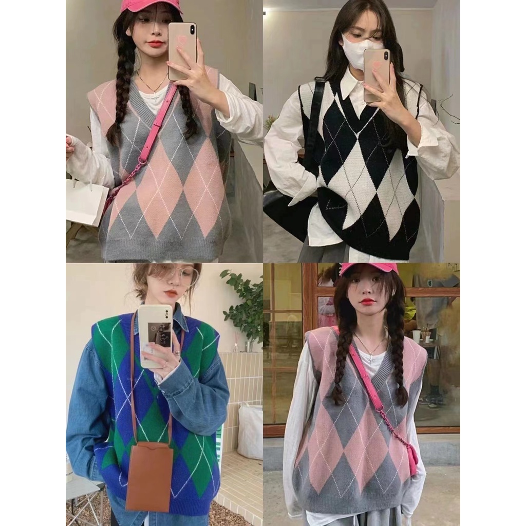 Áo Len Không Tay Họa Tiết Sọc Caro Thiết Kế Mới Thời Trang Mùa Thu Theo Phong Cách Hàn Quốc Cho Nữ