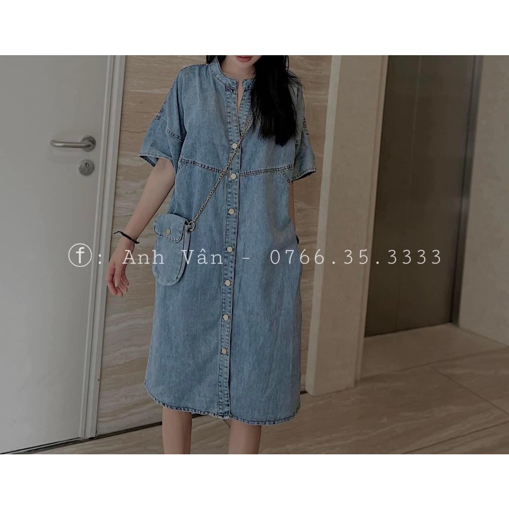 Váy suông bò dáng rộng kèm túi