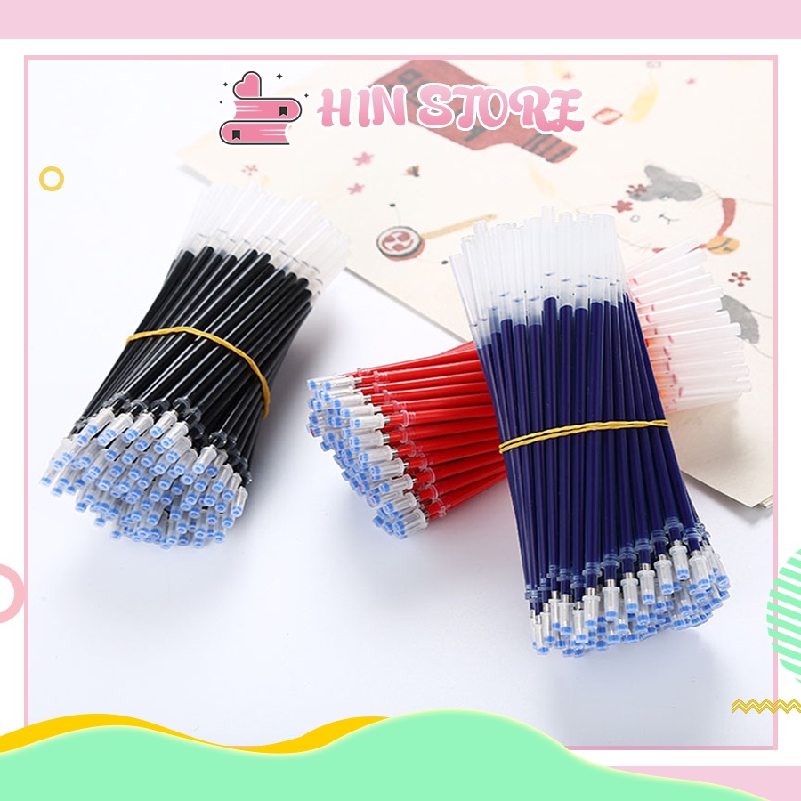Ruột Bút Bi Nước Mực Gel Đen - Đỏ - Xanh Ngòi 0.5mm Thay Thế Cho Bút Nắp Cài, Viết Chữ Đẹp, Trơn, Đều Mực HIN RB01