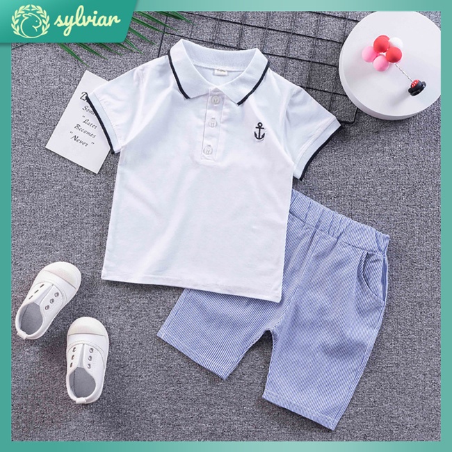 Set Đồ 2 Món Gồm Áo Thun Polo Tay Ngắn Cổ Bẻ Thêu Hình Mỏ Neo + Quần Short Cho Bé Trai