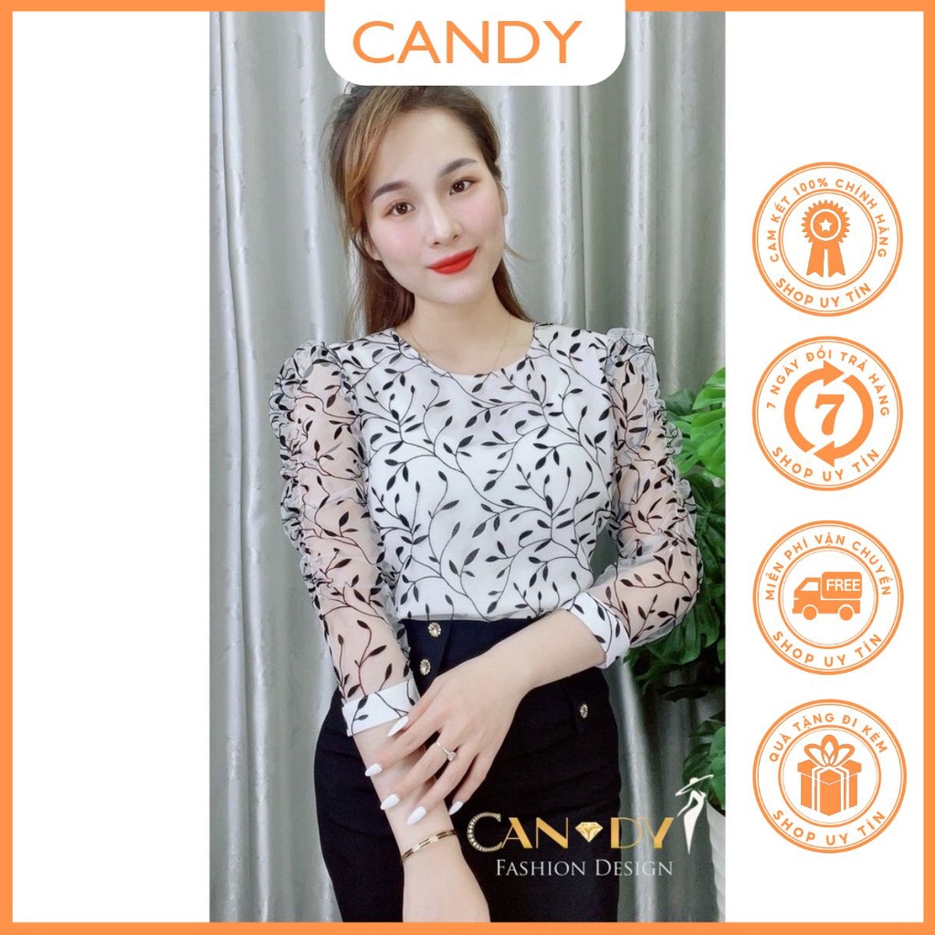 Áo sơ mi nữ kiểu công sở dài tay chất ren cao cấp 2 lớp B328 Candy Fashion